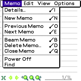 Palm memo screen